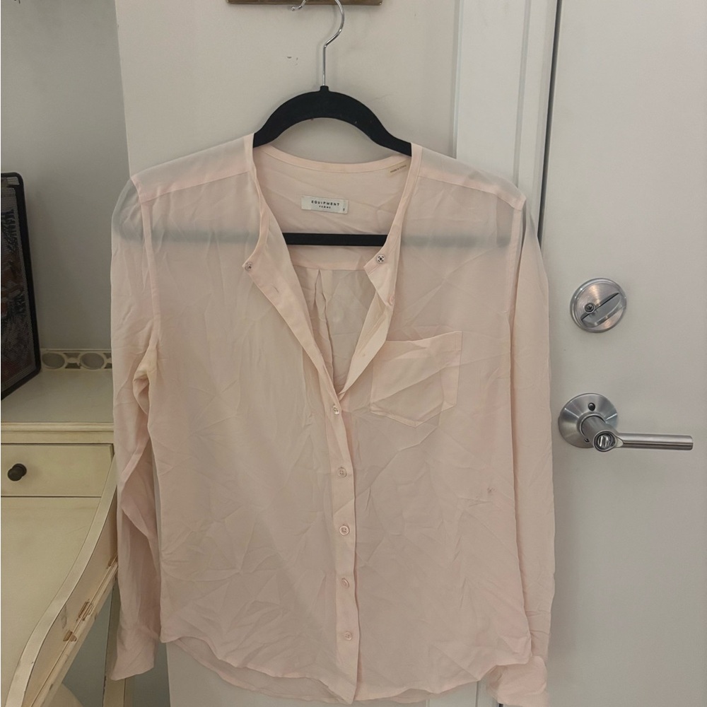 100% Silk Equipment Sheer Light Pink Button-Up Blouse